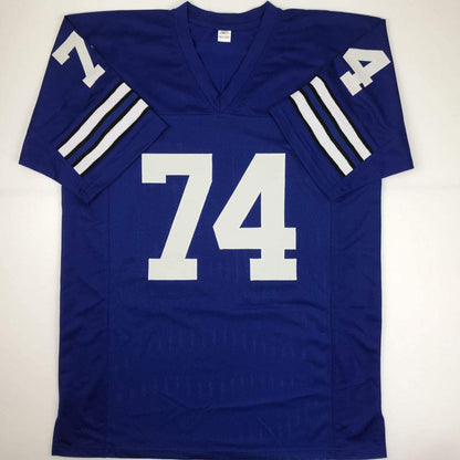 Autographed/Signed Bob Lilly HOF 80 Dallas Retro Blue Football Jersey JSA COA