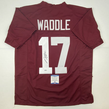 Autographed/Signed Jaylen Waddle Alabama Red College Football Jersey Beckett BAS COA