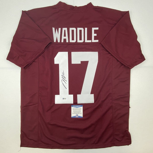 Autographed/Signed Jaylen Waddle Alabama Red College Football Jersey Beckett BAS COA