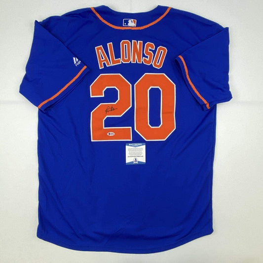 Autographed/Signed Pete Alonso New York Blue Baseball Jersey Beckett BAS COA
