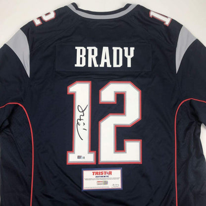 Autographed/Signed Tom Brady New England Patriots Blue Authentic Nike Game Football Jersey Tristar COA