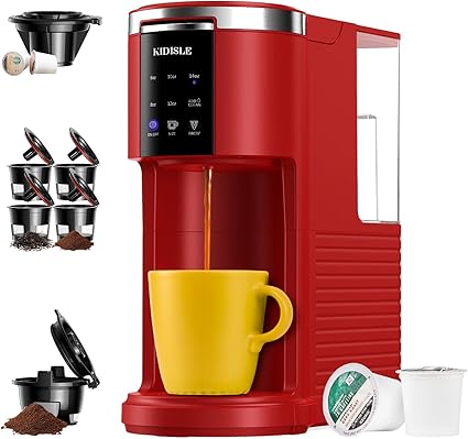 3 in 1 Single Serve Coffee Maker for K Cup Pods & Ground Coffee & Teas, 6 to 14oz Brew Sizes, with 40oz Removable Water Reservoir, Self-cleaning Function, Red