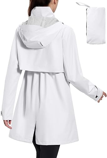 baleaf Women's Long Rain Coat Packable Waterproof Windbreaker Lightweight Cycling Jacket with Hood