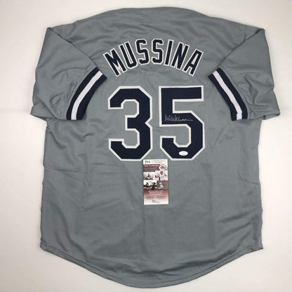 Autographed/Signed Mike Mussina New York Grey Baseball Jersey JSA COA