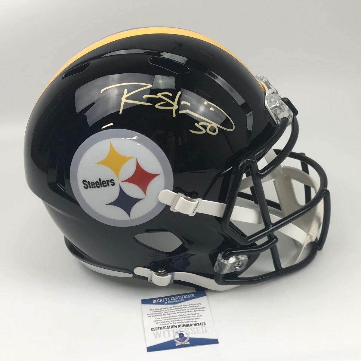 Autographed/Signed Ryan Shazier Pittsburgh Steelers Full Size FS F/S Replica Football Helmet Beckett BAS COA