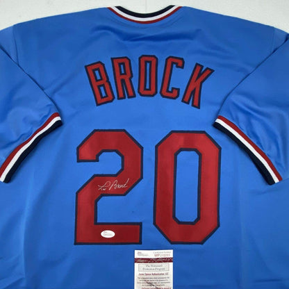 Autographed/Signed Lou Brock St. Louis Blue Baseball Jersey JSA COA