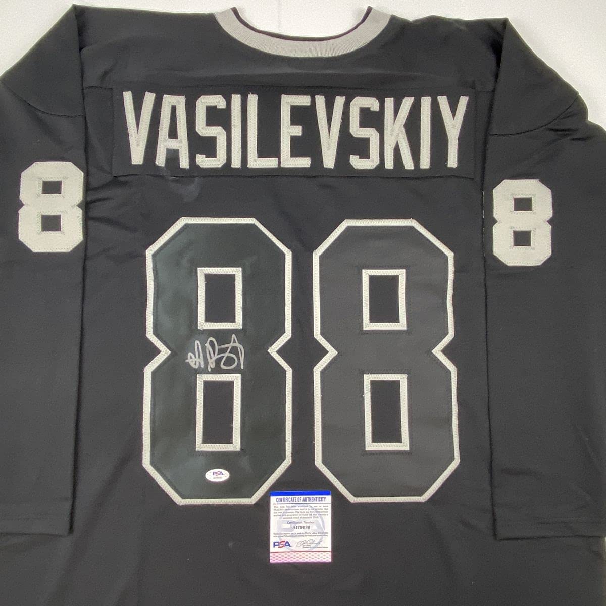 Autographed/Signed Andrei Vasilevskiy Tampa Bay Black Hockey Jersey PSA/DNA COA