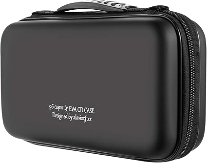 alavisxf xx CD Case, 96 Capacity EVA Protective Blu-ray DVD Case Portable Zipper CD Case Holder Disc Storage Organizer Wallet Bag for Car Home Travel (96 Capacity, Black96)