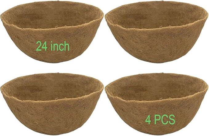 24 InchCoco Liners for Planters 4 PCS Round Basket Shaped Coconut Fiber Replacement Liners