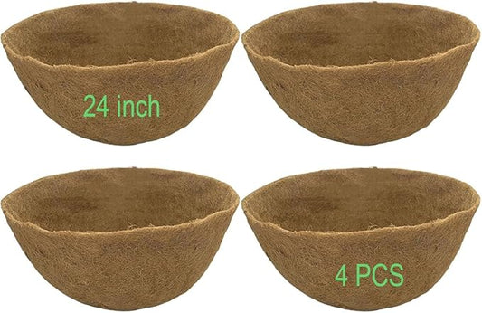 24 InchCoco Liners for Planters 4 PCS Round Basket Shaped Coconut Fiber Replacement Liners