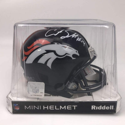 Autographed/Signed Courtland Sutton Denver Broncos Mini Football Helmet JSA COA