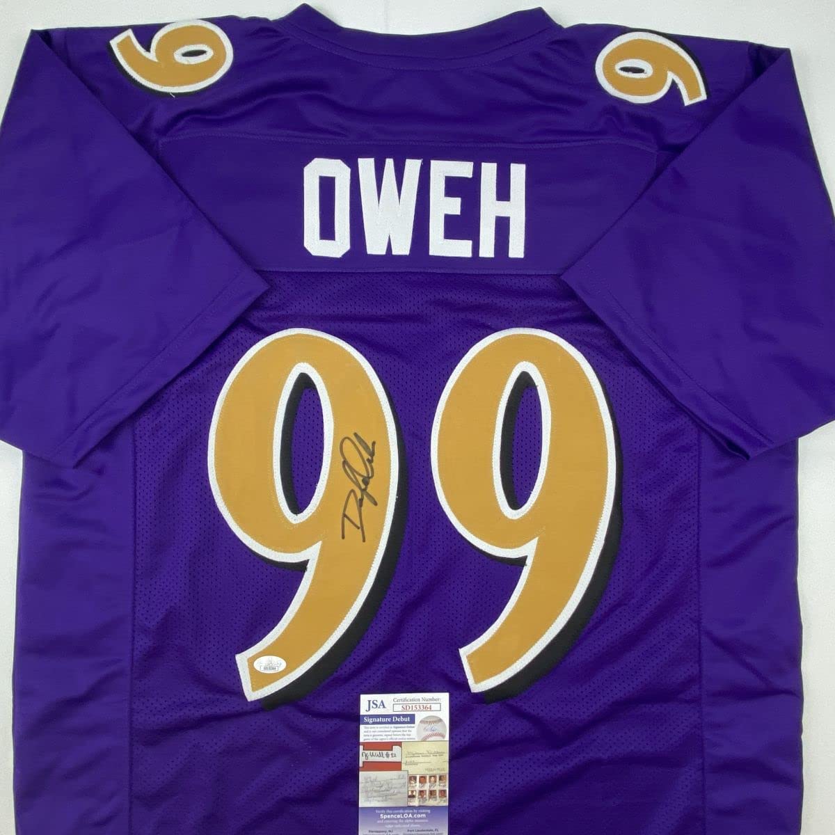 Autographed/Signed Odafe Oweh Baltimore Color Rush Football Jersey JSA COA