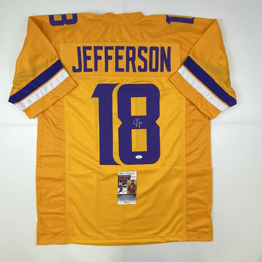 Autographed/Signed Justin Jefferson Minnesota Yellow Football Jersey JSA COA