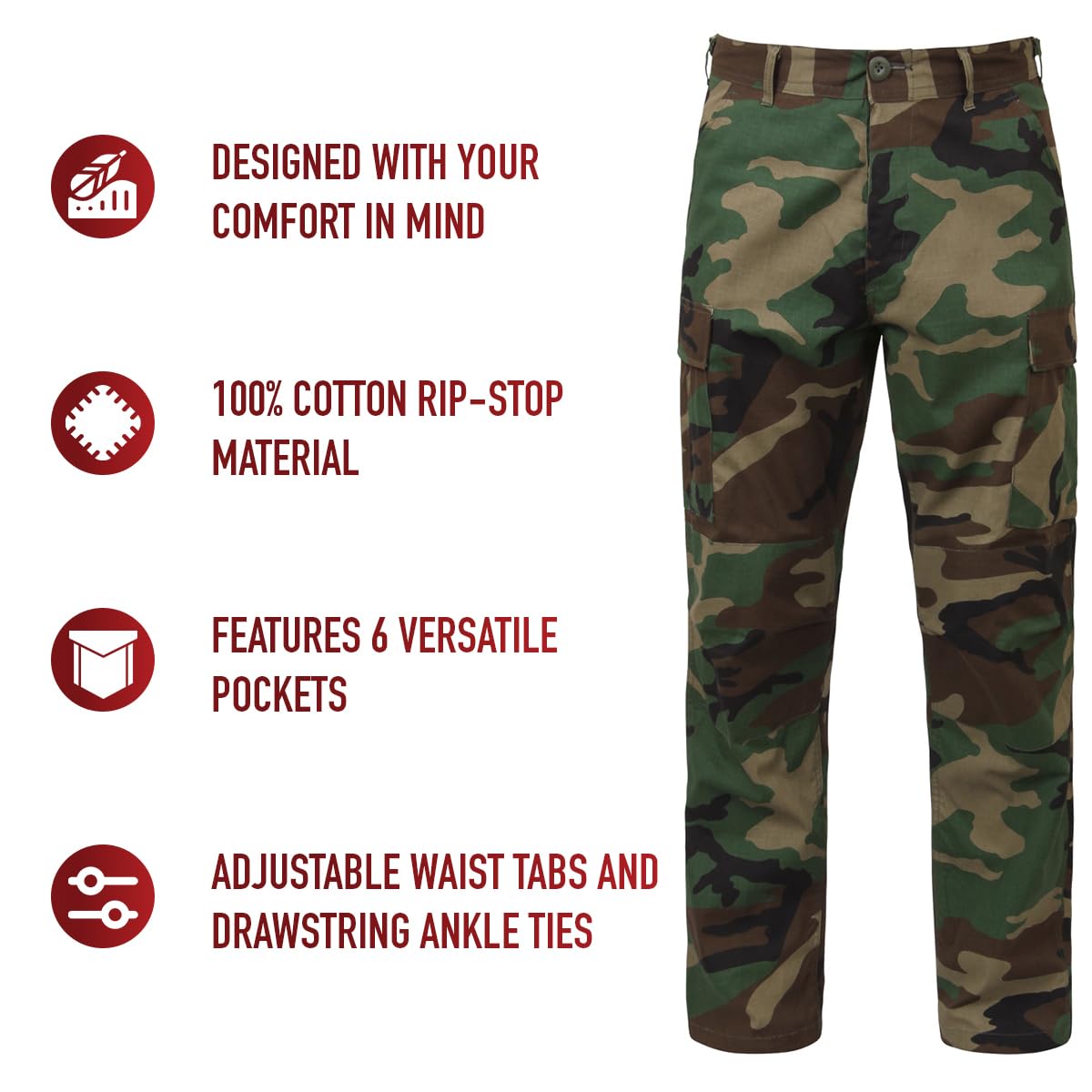 Rothco Rip-Stop BDU Pants (US, Alpha, X-Small, Regular, Regular, Woodland Camo)