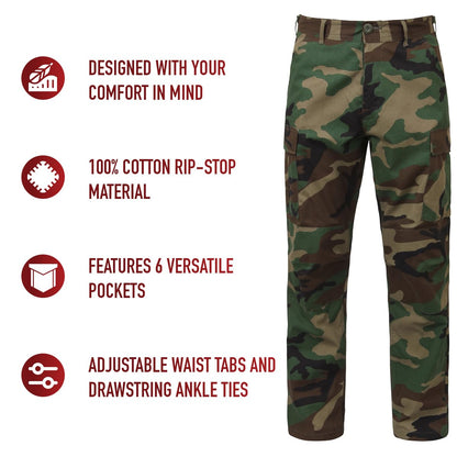 Rothco Rip-Stop BDU Pants (US, Alpha, X-Small, Regular, Regular, Woodland Camo)