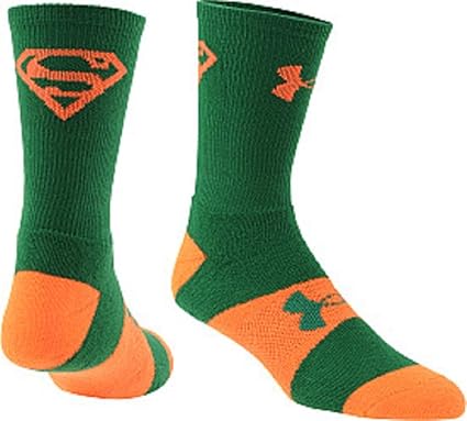 Under Armour Kids Performance Supermen Symbol Crew Socks, Green/Orange, Youth Large