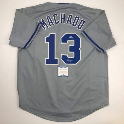 Autographed/Signed Manny Machado San Diego Grey Baseball Jersey Beckett BAS COA