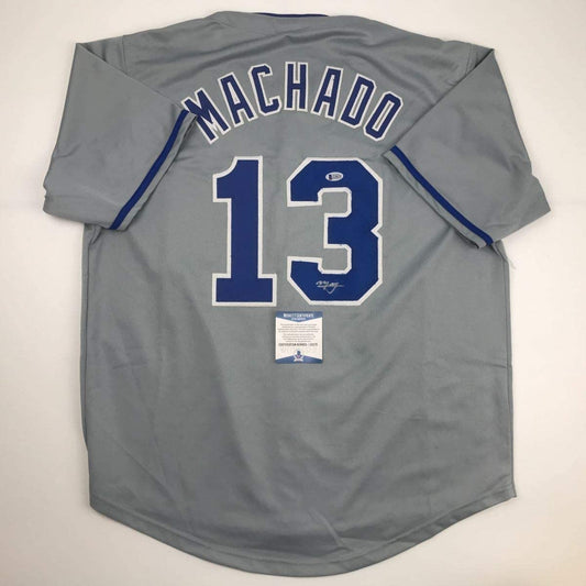 Autographed/Signed Manny Machado San Diego Grey Baseball Jersey Beckett BAS COA