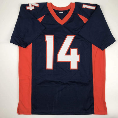 Autographed/Signed Courtland Sutton Denver Blue Football Jersey JSA COA