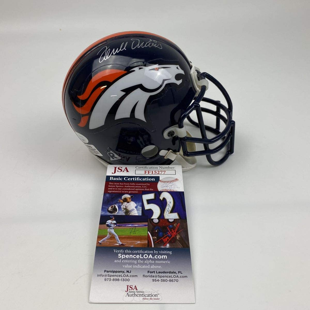 Autographed/Signed Terrell Davis Denver Broncos Mini Football Helmet JSA COA