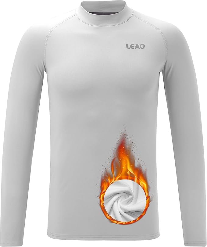 LEAO Youth Boys Compression Shirt Long Sleeve Fleece Quick Dry Sports Baselayer Soccer Baseball Basketball Undershirt