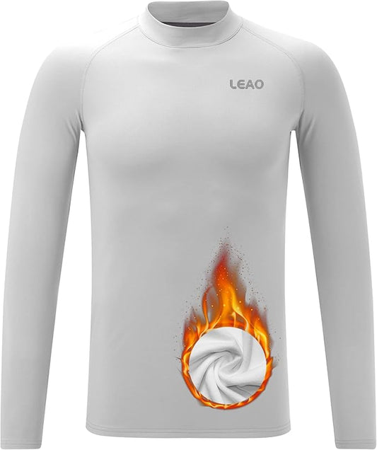 LEAO Youth Boys Compression Shirt Long Sleeve Fleece Quick Dry Sports Baselayer Soccer Baseball Basketball Undershirt