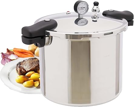 23 Quart Pressure Cooker, Large Pressure Canner, Pressure Gauge & Pressure Regulator, Anti-scald Handle and Silicone Ring, Suitable for Canning, Steaming, and Stewing - Aluminium, Large Capacity, 90kpa