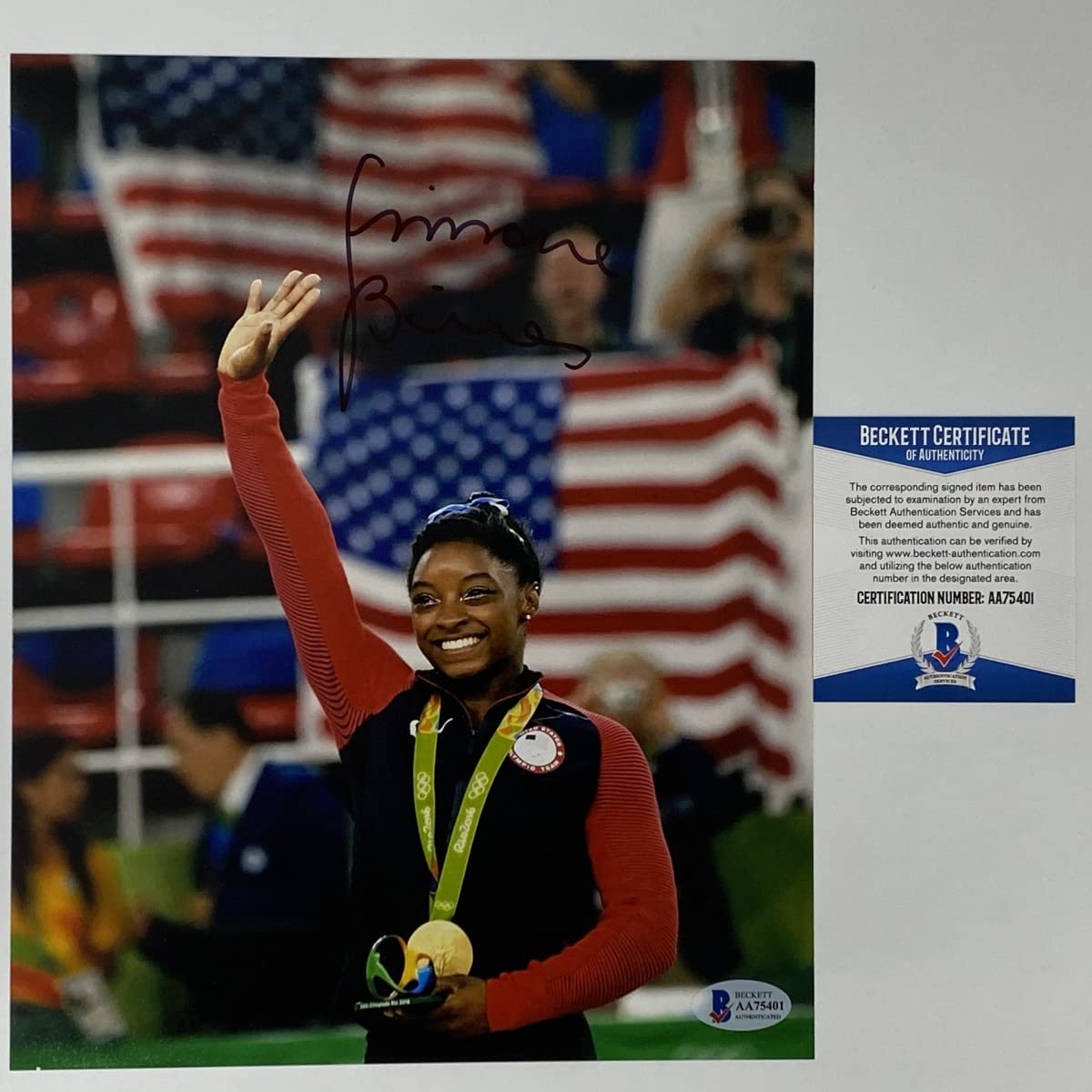 Autographed/Signed Simone Biles Olympic Gymnast 8x10 Gymnastics Photo Beckett BAS COA #10