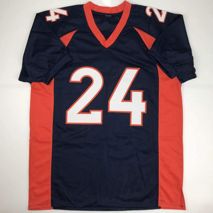 Autographed/Signed Champ Bailey Denver Blue Football Jersey Beckett BAS COA