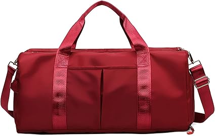 Gym Totes Gym Bag Men Women Training Fitness Swim Travel Luggage Handbag Yoga Shoulder Pack Shoes Storage Waterproof Dry Wet Separation (Color : Rojo)
