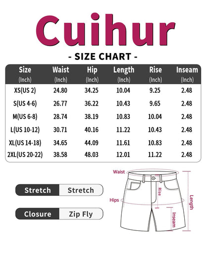 Cuihur Women's Summer High Waisted Denim Shorts Folded Hem Casual Short Jeans Black 12