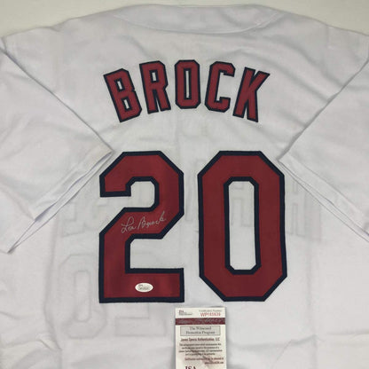 Autographed/Signed Lou Brock St. Louis White Baseball Jersey JSA COA