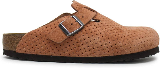 Birkenstock Unisex Boston BS Suede Embossed Emboss Dots Burnt Orange Sandals 7 W / 5 M US