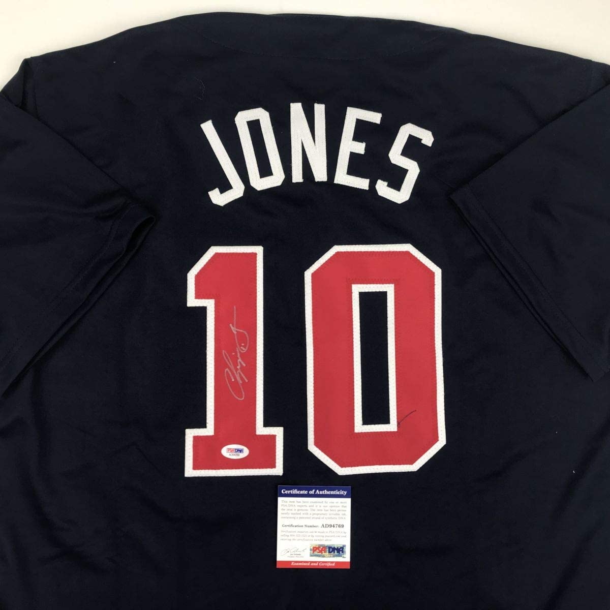 Autographed/Signed Chipper Jones Atlanta Blue Baseball Jersey PSA/DNA COA