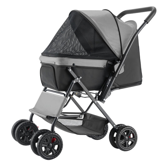 Panoramic View All-Terrain Pet Stroller with Reversible Handle (Grey & Black)
