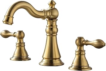Two Handle Bathroom Sink Faucet 3 Hole Brushed Gold Bathroom Faucet with Pop up Drain, 8 Inch Widespread Bathroom Faucet, High Arc Lavatory Faucet, F-8805-BG