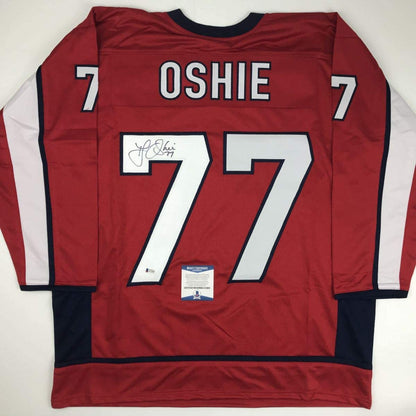 Autographed/Signed TJ T.J. Oshie Washington Custom Red Hockey Jersey Beckett BAS COA