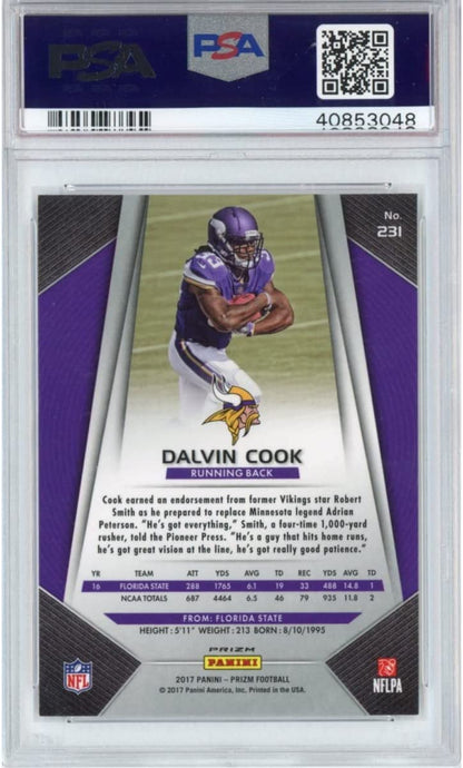 Graded 2017 Panini Prizm Dalvin Cook #231 Prizm Rookie RC Football Card PSA 10 Gem Mint