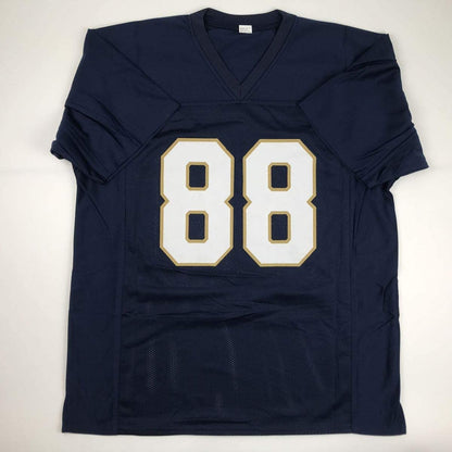 Autographed/Signed Lou Holtz 1988 National Champs Notre Dame Blue College Football Jersey JSA COA