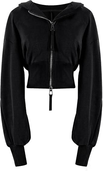 Arssm Cropped Hoodie Women Zip Up Long Sleeve Sweatshirts Casual Fashion Hooded Workout Jacket Crop Top