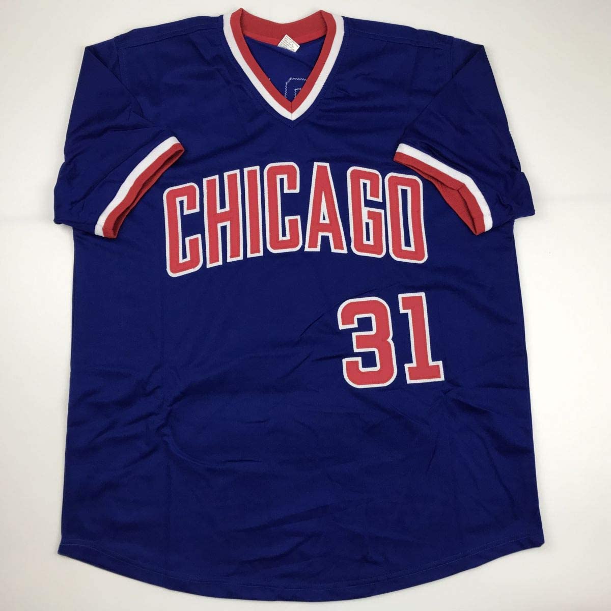 Autographed/Signed Greg Maddux Chicago Blue Stat Baseball Jersey JSA COA