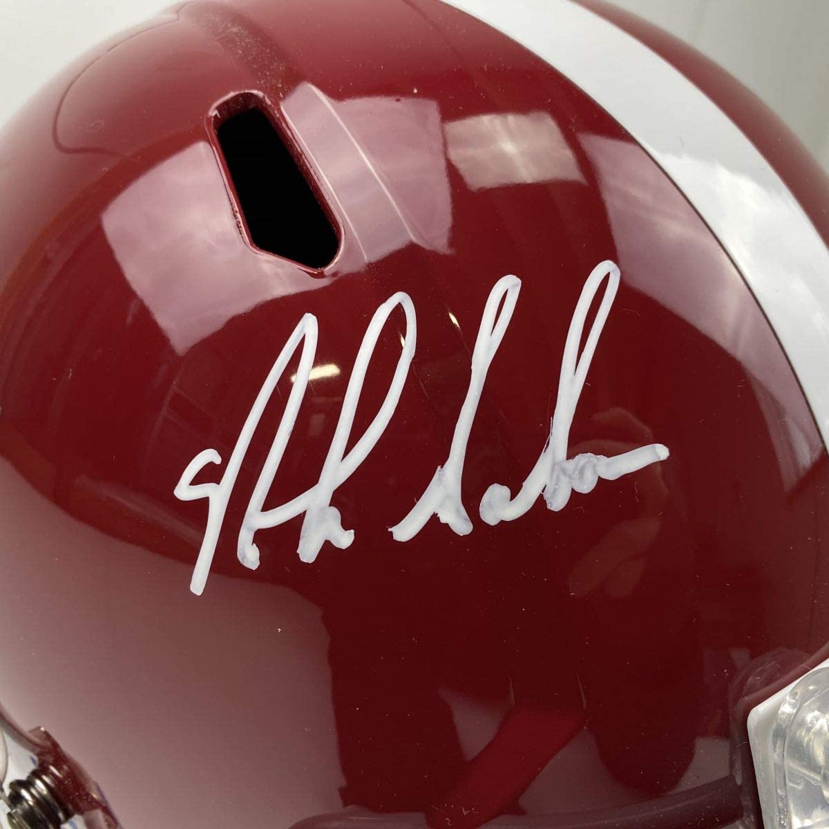 Autographed/Signed Nick Saban Alabama Crimson Tide Red Full Size FS F/S Replica College Football Helmet JSA COA