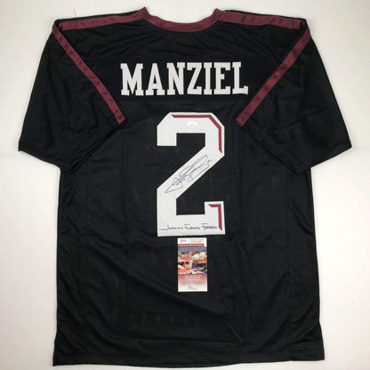 Autographed/Signed Johnny FN Football Manziel Texas A&M Black College Jersey JSA COA