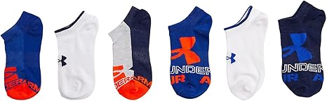 Under Armour Boy's Essential Lite No Show Socks 6-Pair (Little Kid/Big Kid) Royal/Assorted SM (13.5-4.5 Little Kid/Big Kid)