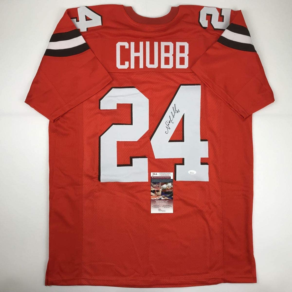 Autographed/Signed Nick Chubb Cleveland Orange Football Jersey JSA COA
