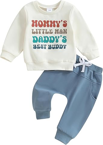 Baby Boy Fall Clothes Set Long Sleeve Letter Print Sweatshirt Pants Toddler Infant Outfits 6 12 18 24 Months 2T