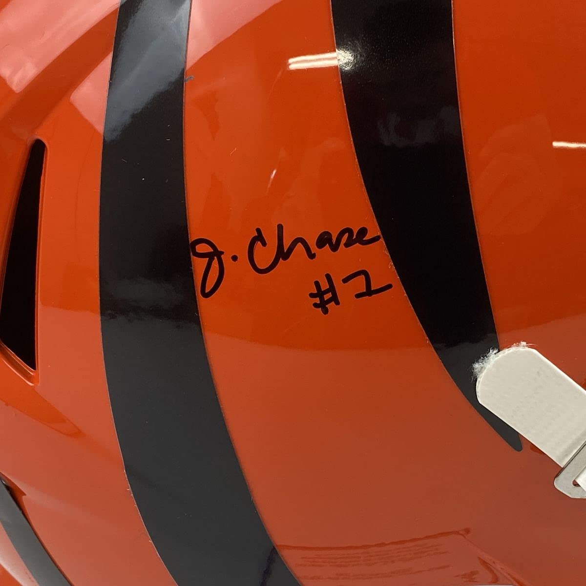 Autographed/Signed Ja'Marr Chase Cincinnati Bengals Full Size FS F/S Replica Football Helmet Fanatics COA