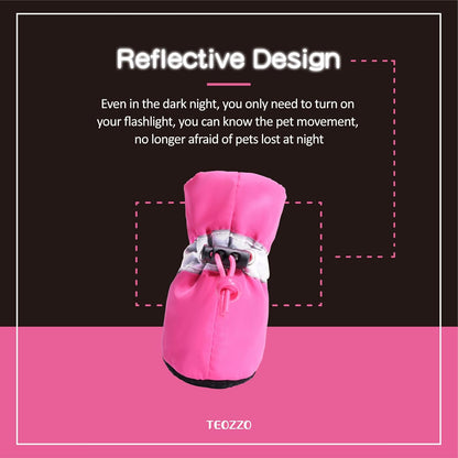 Waterproof Reflective Dog Boots – Winter Warm Anti-Slip Pet Shoes with Adjustable Drawstring, for Small Dogs & Puppies (Set of 4)