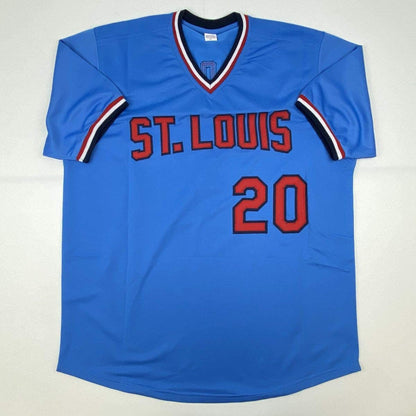 Autographed/Signed Lou Brock St. Louis Blue Baseball Jersey JSA COA