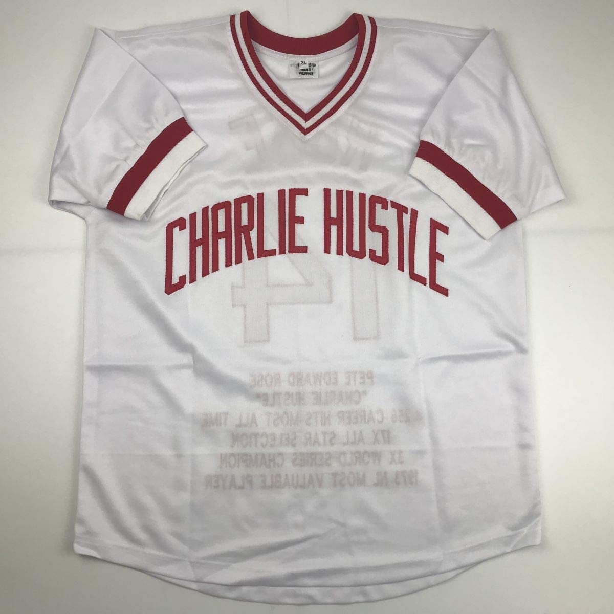 Autographed/Signed Pete Rose 4256 Cincinnati White Stat Baseball Jersey JSA COA